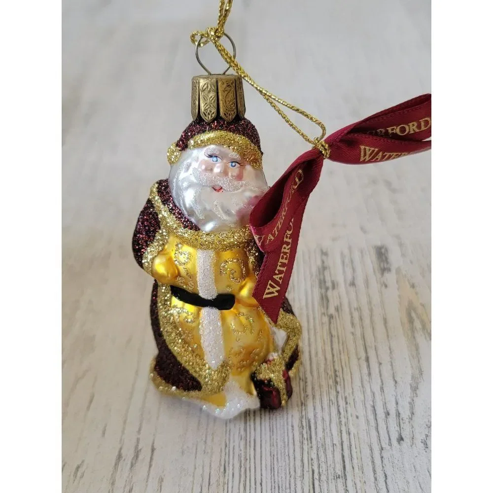 Waterford Santa Claus gold red glitter blown‎ glass ornament Xmas